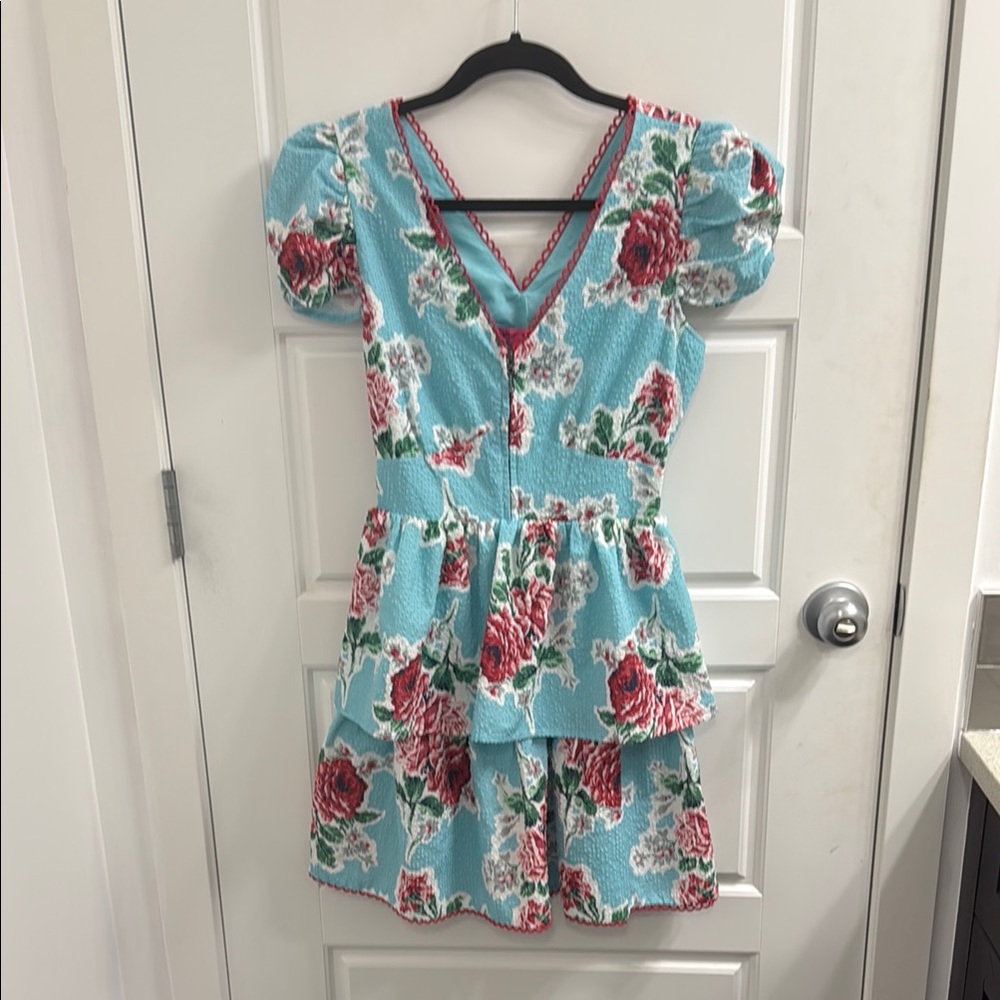 Betsey Johnson Ruffle Toile Print Tiered Mini Dress Pinup Rockabilly Size XS